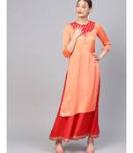 Women Orange Ethnic Motifs Straight Sateen Silk Kurta