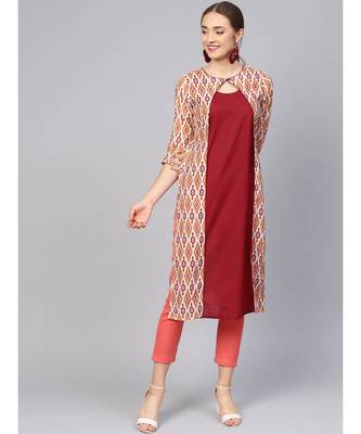 Women Maroon Geometric Straight Chanderi Cotton Kurta 1