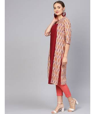 Women Maroon Geometric Straight Chanderi Cotton Kurta 3