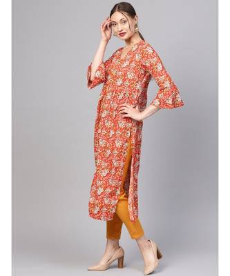 Women Orange A_Line Rayon Kurta With Trouser 1