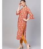 Women Orange A_Line Rayon Kurta With Trouser