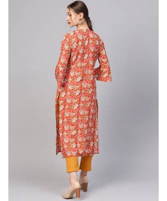 Women Orange A_Line Rayon Kurta With Trouser 2