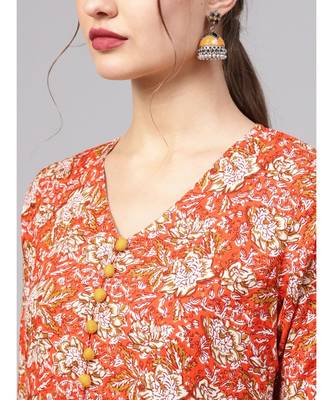 Women Orange A_Line Rayon Kurta With Trouser 4