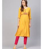 Women Mustard Solid A_Line Rayon Kurta With Trouser