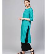 Women Teal Solid Straight Rayon Kurta With Palazzo