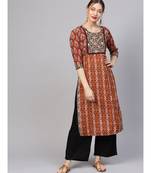 Women Maroon Straight Cotton Kurta With Palazzo