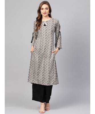 Women Grey Geometric Straight Rayon Kurta With Palazzo 1
