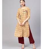 Women Brown Abstract Straight Cotton Kurta With Palazzo