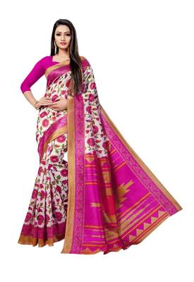Pink Printed Art Silk Saree With Blouse 1