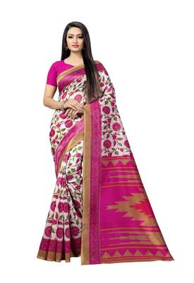 Pink Printed Art Silk Saree With Blouse 2