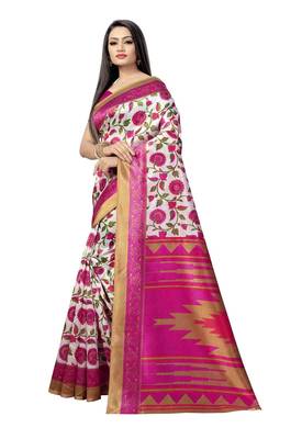 Pink Printed Art Silk Saree With Blouse 3