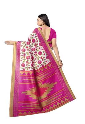 Pink Printed Art Silk Saree With Blouse 4