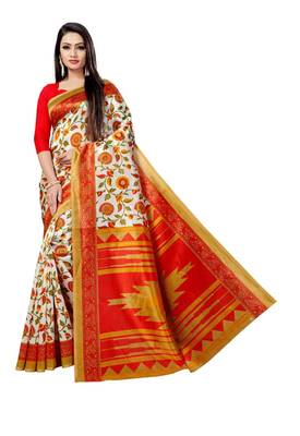 Red Printed Art Silk Saree With Blouse 1