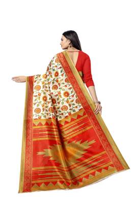 Red Printed Art Silk Saree With Blouse 4