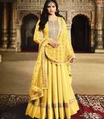 Yellow Embroidered Art Silk Semi Stitched Salwar With Dupatta