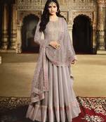Grey Embroidered Art Silk Semi Stitched Salwar With Dupatta