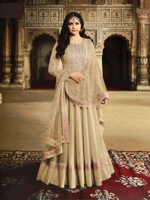Cream Embroidered Art Silk Semi Stitched Salwar With Dupatta 1