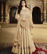 Cream Embroidered Art Silk Semi Stitched Salwar With Dupatta