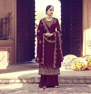 Wine Embroidered Faux Georgette Salwar 1