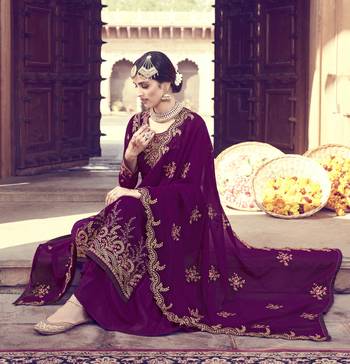 Wine Embroidered Faux Georgette Salwar 2
