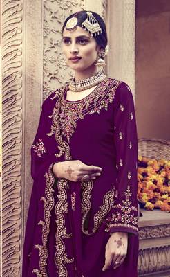Wine Embroidered Faux Georgette Salwar 4