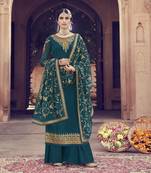 Teal Green Embroidered Faux Georgette Salwar