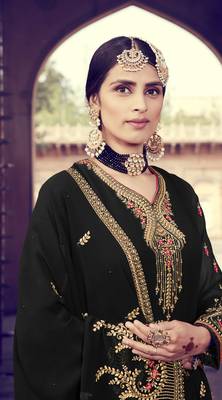 Black Embroidered Faux Georgette Salwar 3