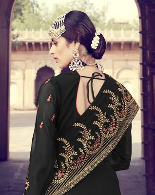 Black Embroidered Faux Georgette Salwar 4