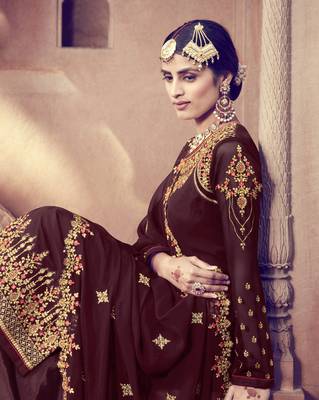 Maroon Embroidered Faux Georgette Salwar 4