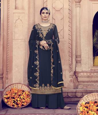 Navy Blue Embroidered Faux Georgette Salwar 1