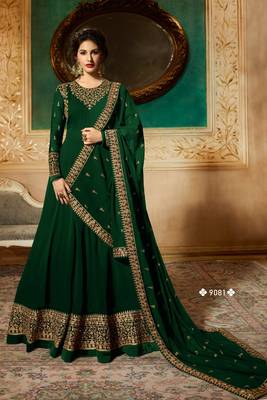Green Embroidered Georgette Semi Stitched Salwar With Dupatta 2