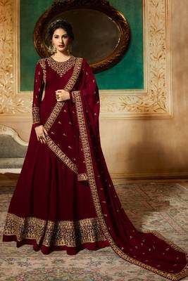 MAROON Embroidered Georgette Semi Stitched Salwar With Dupatta 2