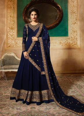 BLUE Embroidered Georgette Semi Stitched Salwar With Dupatta 1