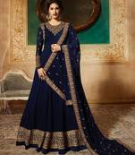 BLUE Embroidered Georgette Semi Stitched Salwar With Dupatta