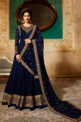 BLUE Embroidered Georgette Semi Stitched Salwar With Dupatta 2