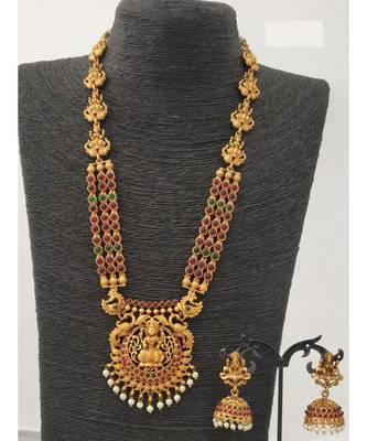 Temple Jewellery Laxmi Pendant Necklace Set With Earrings For Women 2