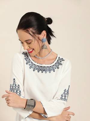 Women's White embroidered anarkali with printed palazzo and ombre dupatta 3