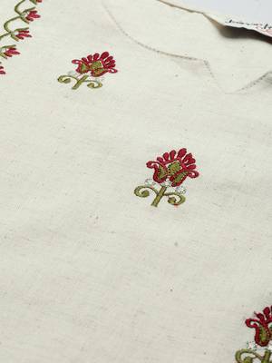 Women's Off white Embroidered cotton flex A line kurta with solid pant 4