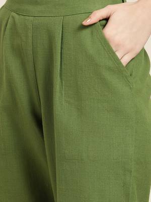 Women's Off white Embroidered cotton flex A line kurta with solid pant 5