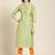 Women's Green handloom embroidered straight kurta with solid orange pant
