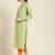 Women's Green handloom embroidered straight kurta with solid orange pant