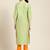 Women's Green handloom embroidered straight kurta with solid orange pant