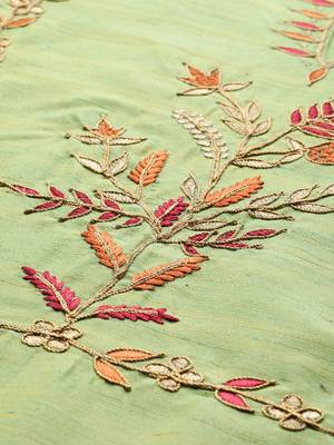 Women's Green handloom embroidered straight kurta with solid orange pant 4