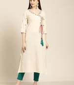 Women's Off white embroidered a line kurta With Solid Pant