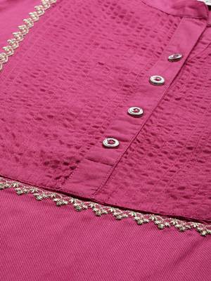 Women's Magenta embroidered rayon dobby straight kurta With Solid Palazzo 4