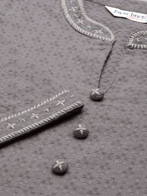Women's Grey cotton dobby straight embroidered kurta With Solid White Palazzo 4