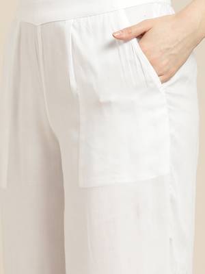 Women's Grey cotton dobby straight embroidered kurta With Solid White Palazzo 5