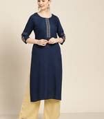 Women's Blue embroidered straight kurta with Solid palazzo