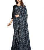 Blue printed lycra saree with blouse