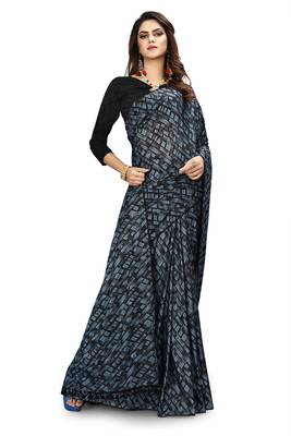 Blue printed lycra saree with blouse 2